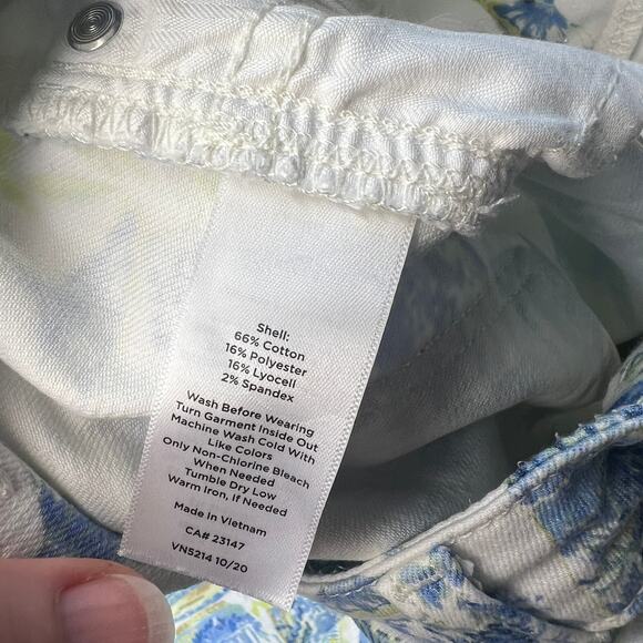 Talbots Slim Ankle Jean Blue Yellow Watercolor Vase Print Size 4 - Picture 5 of 12